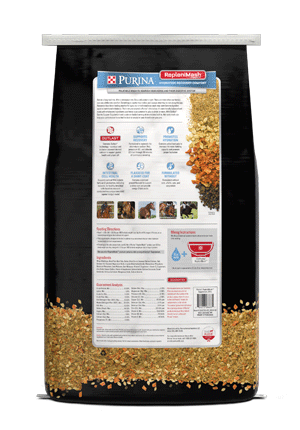 Purina® RepleniMash™ Product back facing 25 Pound Bag