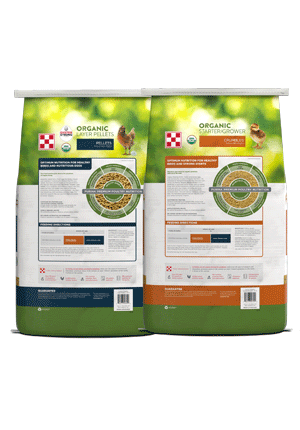 Image of Purina® Organic Layer Pellets or Crumbles poultry feed package back view