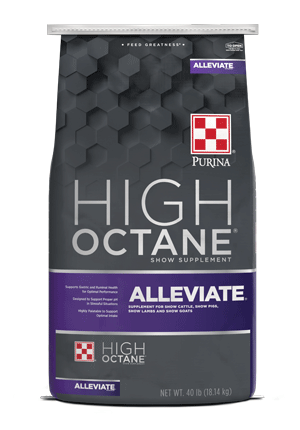 High Octane® ALLEVIATE® Supplement for show cattle, pigs, lambs and goats front facing