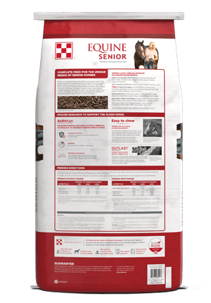 Image of Purina Equine Senior Horse Feed package back facing