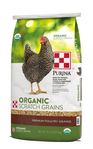 Image of Purina® Organic Scratch Grains poultry feed bag right view