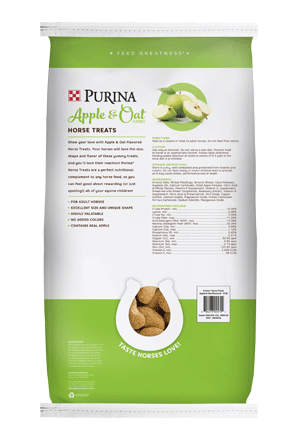 Image of Purina® Apple & Oat Horse Treats package back facing