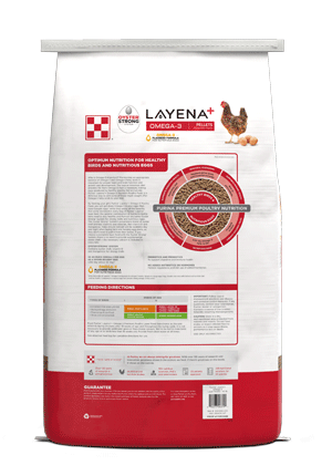 Image of Purina® Layena® Plus Omega-3 poultry feed package back view