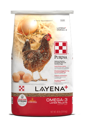 Image of Purina® Layena® Plus Omega-3 poultry feed package front view