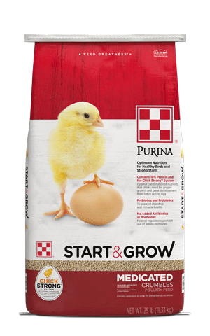 Image of Purina® Start & Grow® Medicated poultry feed bag front view