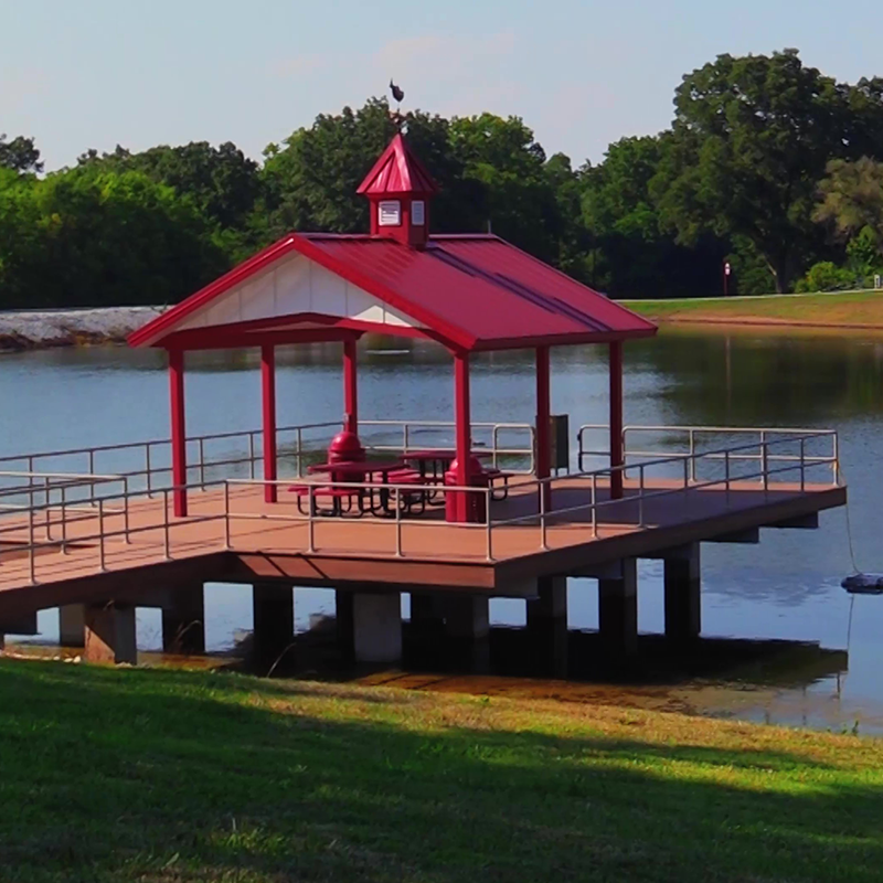 fishing dock at Purina Animal Nutrition Center lake